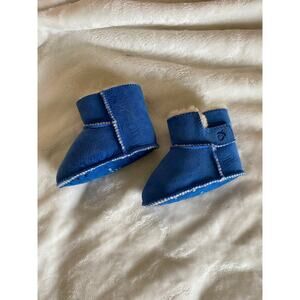 Acorn for Garnet Hill 6-12 M Blue GUC Slipper Boot Sherpa Lined Velcro Closure